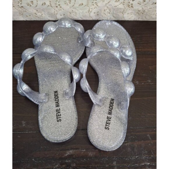 NWOB Steve Madden Zaza Silver Metallic Bubble Strap Slide Sandals/Size 6 - Picture 6 of 8
